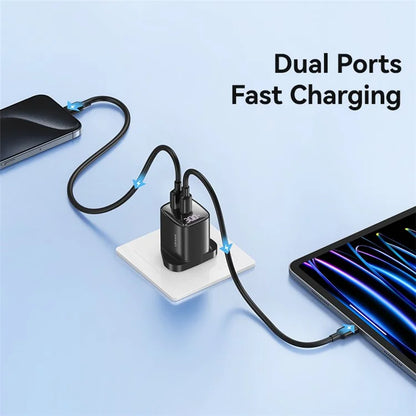 USAMS CC231 30W GaN Adapter Dual Port Fast Wall Charger Power Display, UK Plug