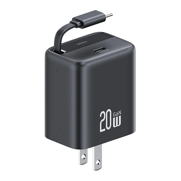 USAMS CC235 GaN Charger 20W Fast Wall Power Adapter with Retractable Cable, US Plug