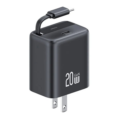 USAMS CC235 GaN Charger 20W Fast Wall Power Adapter with Retractable Cable, US Plug