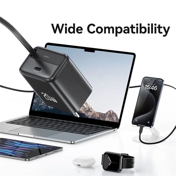 USAMS CC235 GaN Charger 20W Fast Wall Power Adapter with Retractable Cable, US Plug
