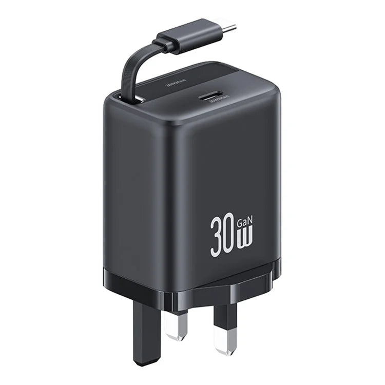 USAMS CC245 30W Fast Wall Charger GaN Power Adapter with Retractable Type-C Cable, UK Plug