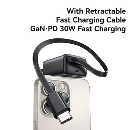 USAMS CC245 30W Fast Wall Charger GaN Power Adapter with Retractable Type-C Cable, UK Plug