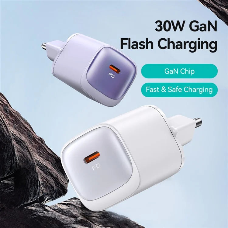 USAMS CC251 Fast GaN Charger PD 30W Ultra-Compact Power Delivery Wall Adapter, EU Plug
