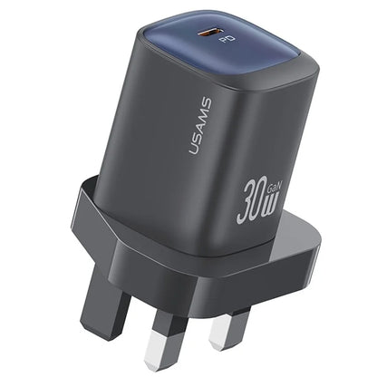USAMS CC253 PD 30W One-Port GaN Charger USB-C Compact Wall Power Adapter, UK Plug