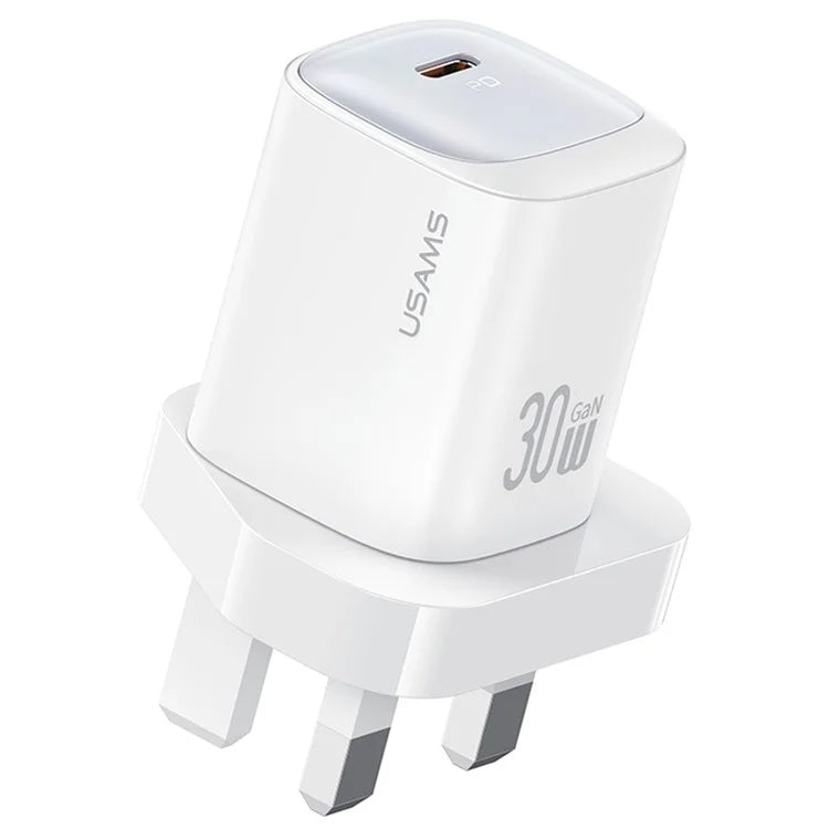 USAMS CC253 PD 30W One-Port GaN Charger USB-C Compact Wall Power Adapter, UK Plug