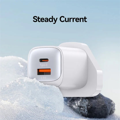 USAMS CC253 30W Dual Port GaN Charger Type-C + USB-A Fast Charging Adapter, UK Plug