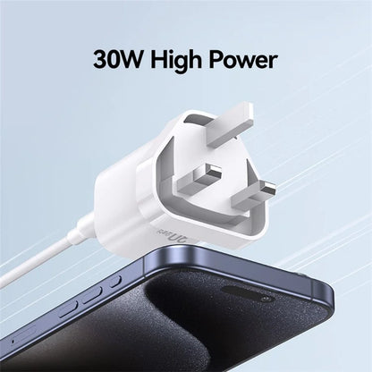 USAMS CC253 30W Dual Port GaN Charger Type-C + USB-A Fast Charging Adapter, UK Plug