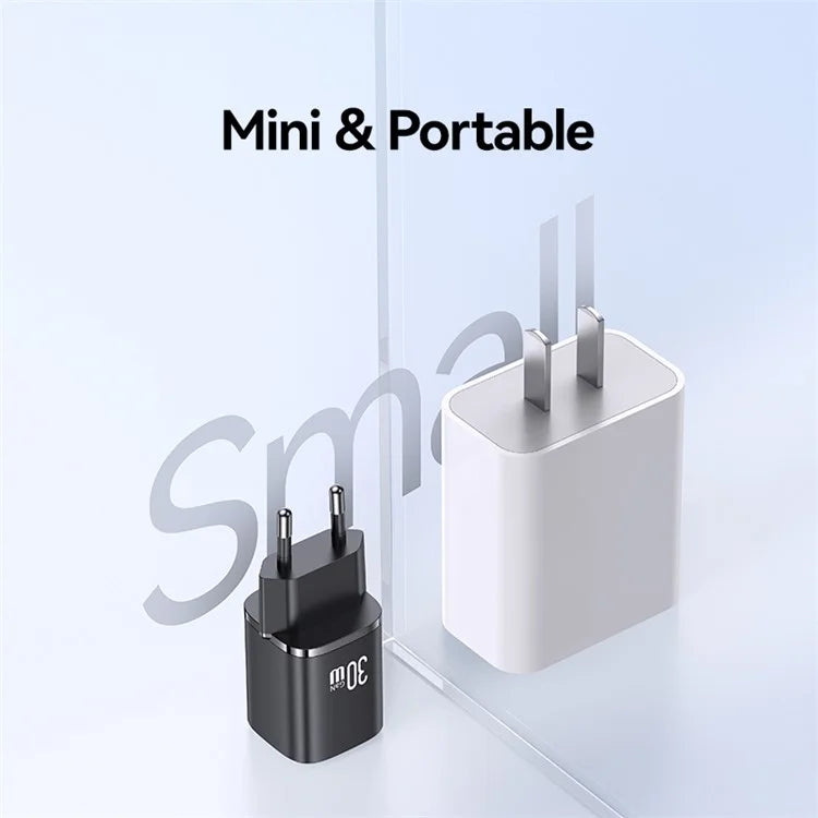 USAMS CC254 30W GaN Charger Type-C + USB-A Compact Quick Charge Wall Adapter, EU Plug