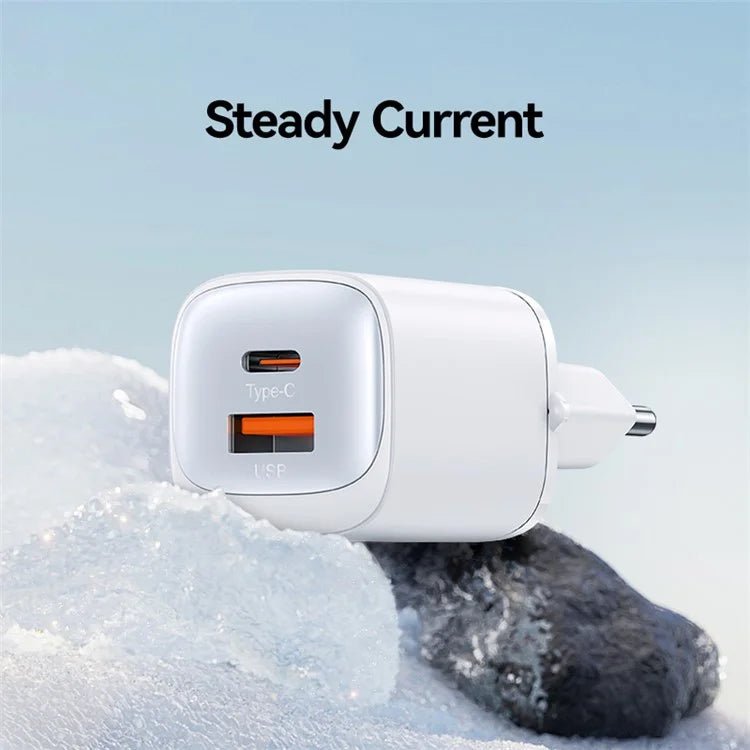 USAMS CC254 30W GaN Charger Type-C + USB-A Compact Quick Charge Wall Adapter, EU Plug