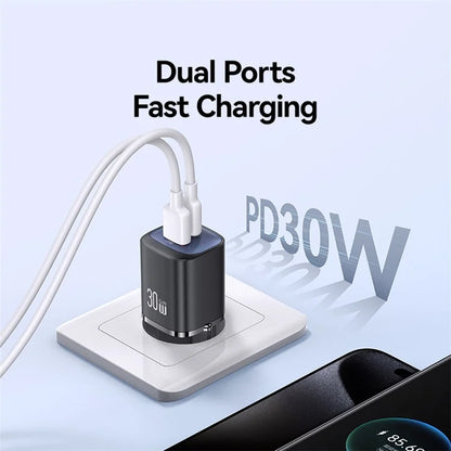 USAMS CC254 30W GaN Charger Type-C + USB-A Compact Quick Charge Wall Adapter, EU Plug