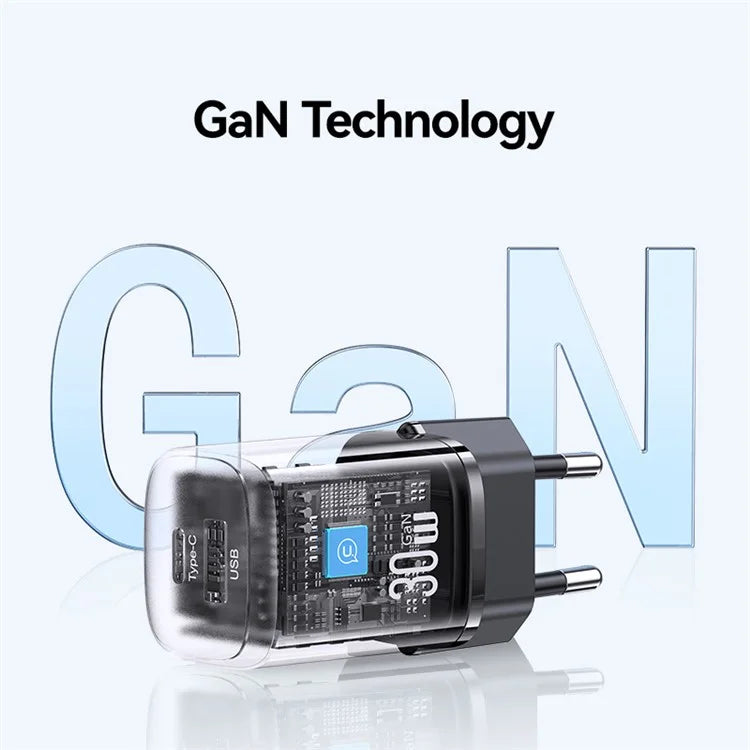 USAMS CC254 30W GaN Charger Type-C + USB-A Compact Quick Charge Wall Adapter, EU Plug