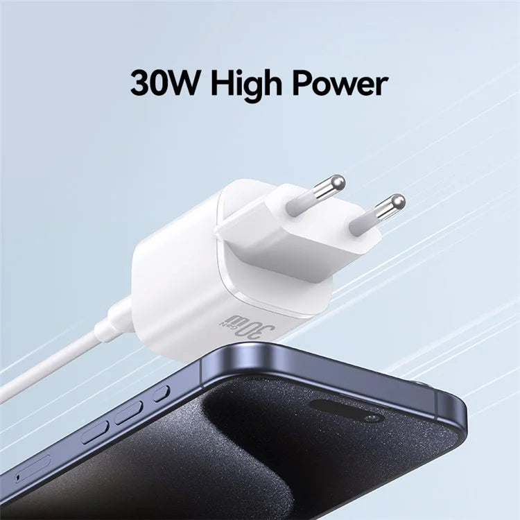 USAMS CC254 30W GaN Charger Type-C + USB-A Compact Quick Charge Wall Adapter, EU Plug