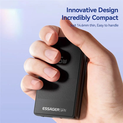ESSAGER 65W Ultra Thin GaN Travel Charger Type-C + USB-A Dual Port Adapter with Detachable Plug