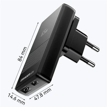 ESSAGER 65W Ultra Thin GaN Travel Charger Type-C + USB-A Dual Port Adapter with Detachable Plug
