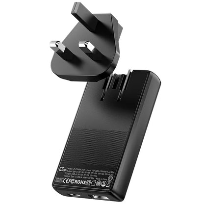 ESSAGER 65W Ultra Thin GaN Travel Charger Type-C + USB-A Dual Port Adapter with Detachable Plug