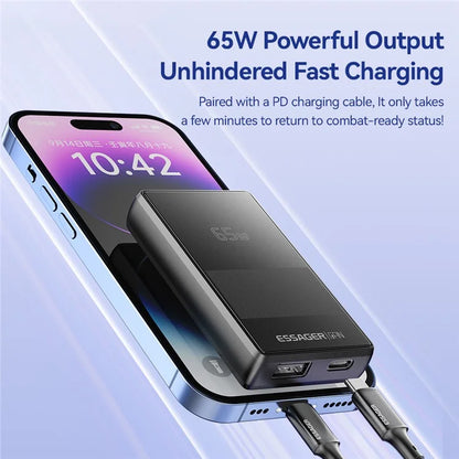 ESSAGER 65W Ultra Thin GaN Travel Charger Type-C + USB-A Dual Port Adapter with Detachable Plug