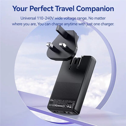 ESSAGER 65W Ultra Thin GaN Travel Charger Type-C + USB-A Dual Port Adapter with Detachable Plug