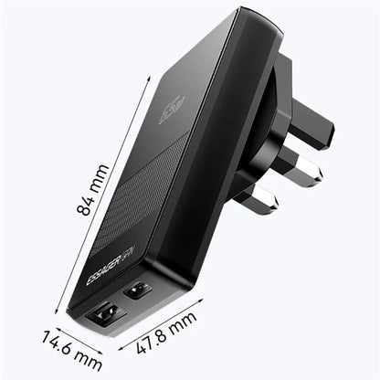 ESSAGER 65W Ultra Thin GaN Travel Charger Type-C + USB-A Dual Port Adapter with Detachable Plug