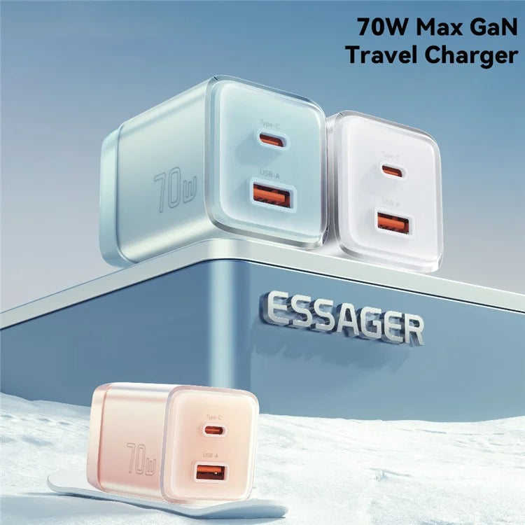 ESSAGER GaN 70W USB+Type-C Wall Charger Plug Charging Adapter