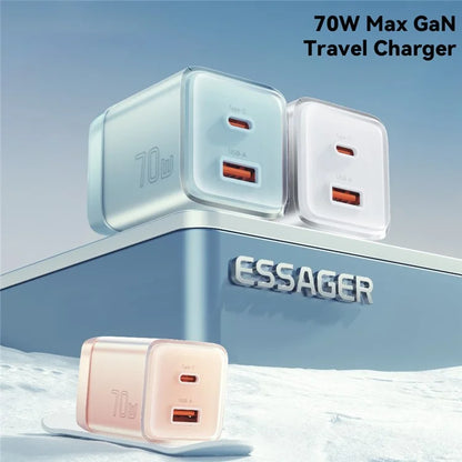 ESSAGER GaN 70W USB+Type-C Wall Charger Plug Charging Adapter