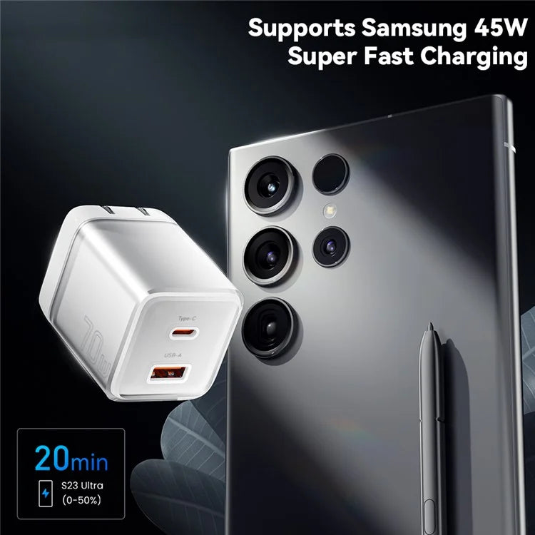 ESSAGER GaN 70W USB+Type-C Wall Charger Plug Charging Adapter
