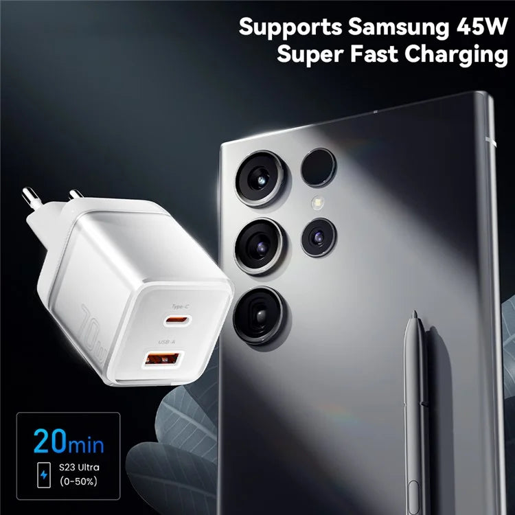 ESSAGER GaN 70W USB+Type-C Wall Charger Plug Charging Adapter
