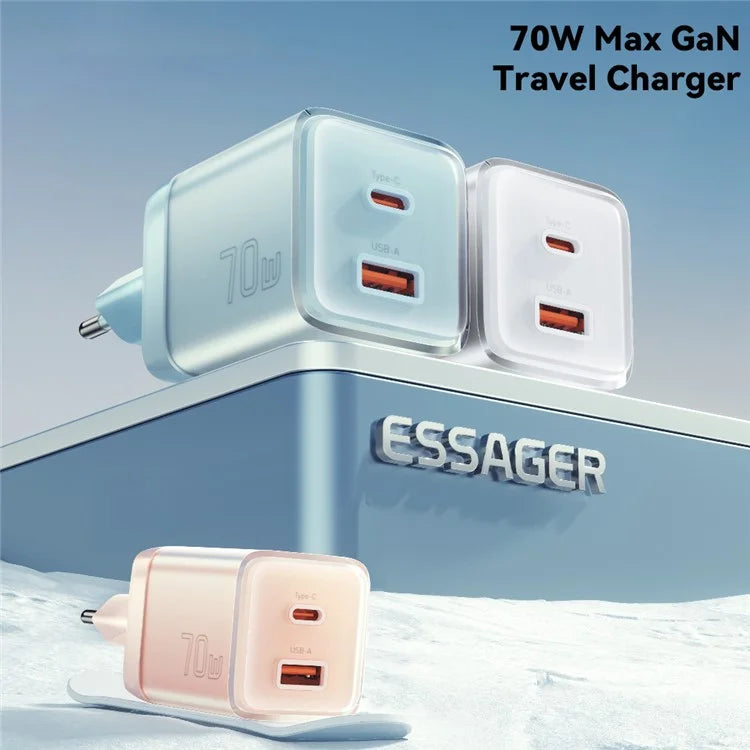 ESSAGER GaN 70W USB+Type-C Wall Charger Plug Charging Adapter