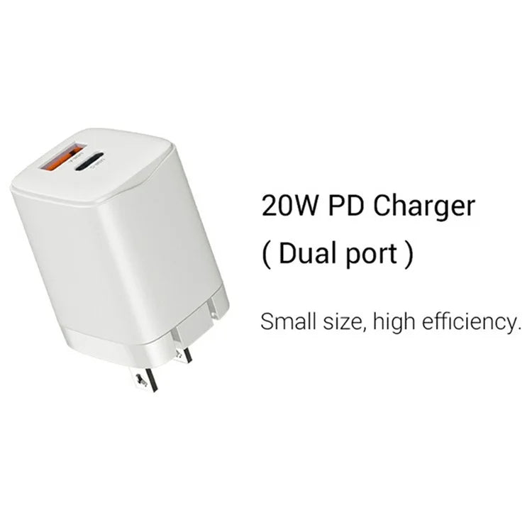 KZDOO PD 20W Wall Charger USB-C+USB-A Dual-Port Power Adapter Charger