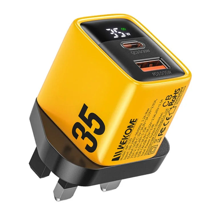 WEKOME WP-U25 35W GaN Charger Dual Port Fast Wall Charger Digital Display Adapter, UK Plug