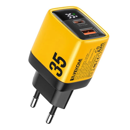 WEKOME WP-U25 35W GaN Charger Dual Port Fast Wall Charger Digital Display Adapter, EU Plug