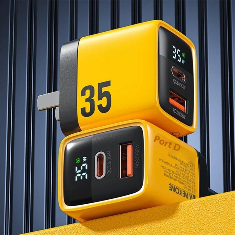 WEKOME WP-U25 35W GaN Charger Dual Port Fast Wall Charger Digital Display Adapter, EU Plug