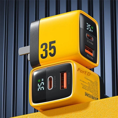 WEKOME WP-U25 35W GaN Charger Dual Port Fast Wall Charger Digital Display Adapter, EU Plug