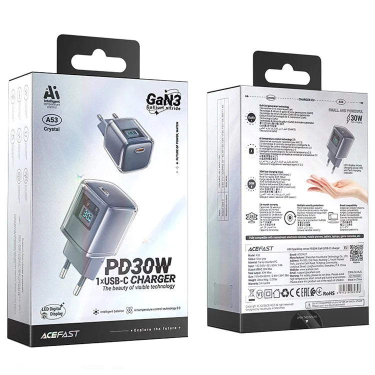 ACEFAST A5 Crystal Series PD 30W GaN Wall Charger Type-C Phone Fast Charge Adapter