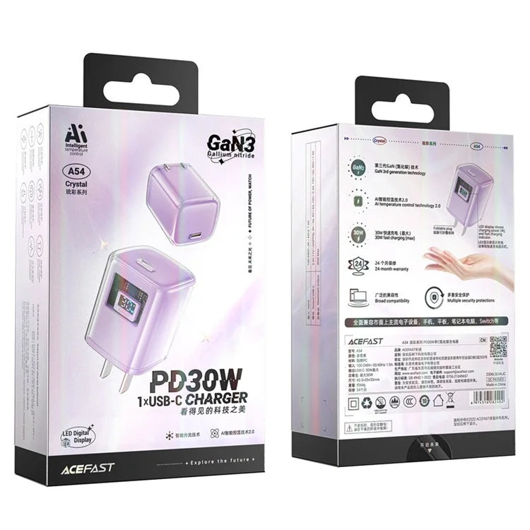 ACEFAST A5 Crystal Series PD 30W GaN Wall Charger Type-C Phone Fast Charge Adapter