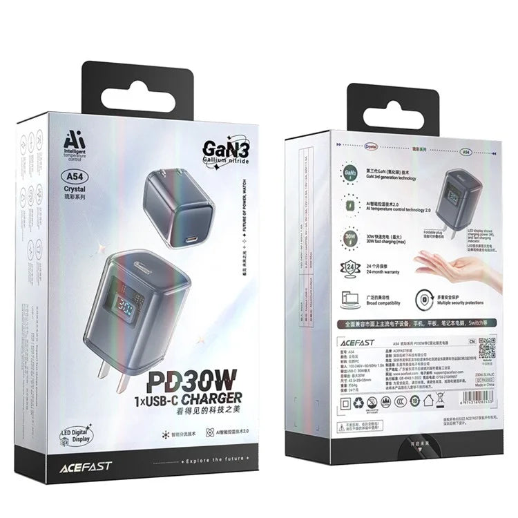 ACEFAST A5 Crystal Series PD 30W GaN Wall Charger Type-C Phone Fast Charge Adapter