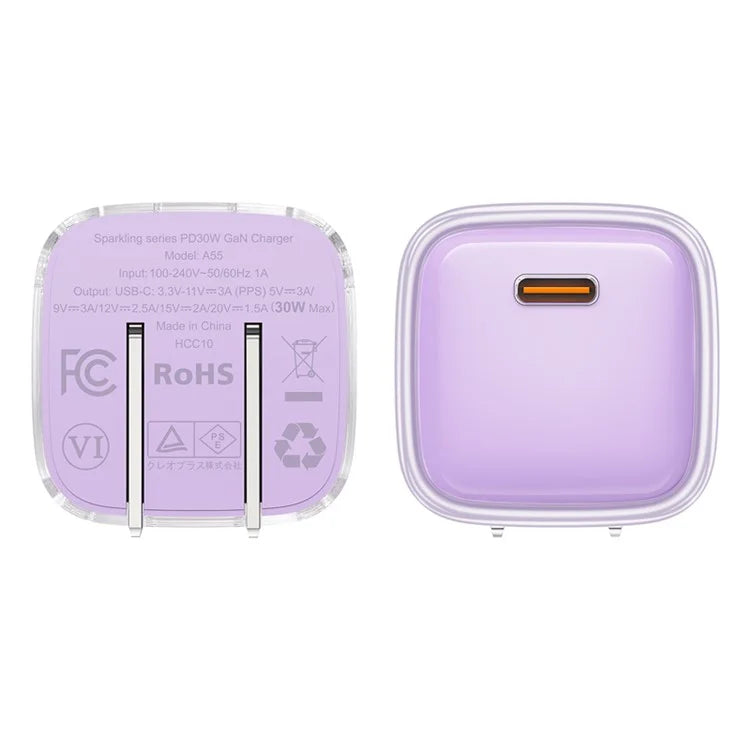 ACEFAST A5 Crystal Series PD 30W GaN Wall Charger Type-C Phone Fast Charge Adapter