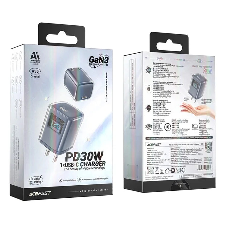 ACEFAST A5 Crystal Series PD 30W GaN Wall Charger Type-C Phone Fast Charge Adapter