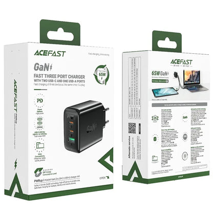 ACEFAST A41 PD 65W GaN Wall Charger 2 Type-C + 1 USB-A Phone Charging Adapter, EU Plug