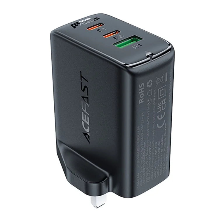 ACEFAST A44 PD 65W Wall Charger 2 Type-C + 1 USB-A GaN Phone Charging Adapter, UK Plug