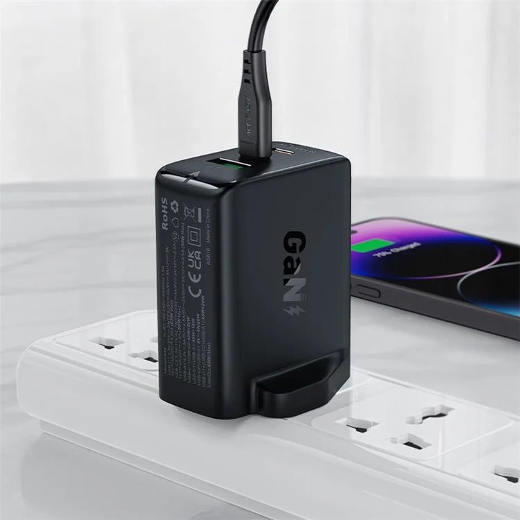 ACEFAST A44 PD 65W Wall Charger 2 Type-C + 1 USB-A GaN Phone Charging Adapter, UK Plug