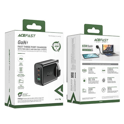 ACEFAST A44 PD 65W Wall Charger 2 Type-C + 1 USB-A GaN Phone Charging Adapter, UK Plug