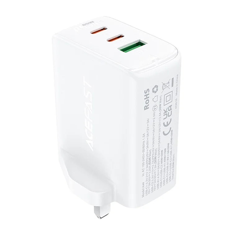 ACEFAST A44 PD 65W Wall Charger 2 Type-C + 1 USB-A GaN Phone Charging Adapter, UK Plug