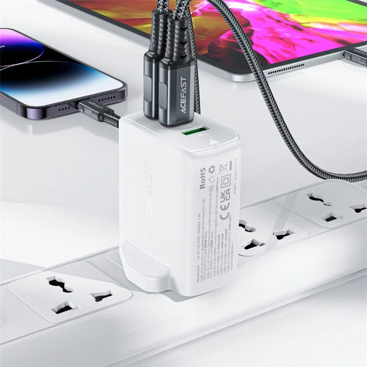 ACEFAST A44 PD 65W Wall Charger 2 Type-C + 1 USB-A GaN Phone Charging Adapter, UK Plug