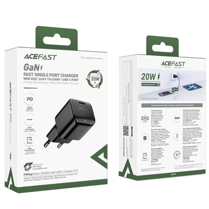 ACEFAST A73 Mini PD 20W GaN Charger Type-C Port Phone Fast Charging Adapter, EU Plug