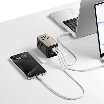 MOMAX UA15 1-World GaN 120W PD Global Travel Fast Charger Adapter Portable Wall Charger Block with USB-A / 3 USB-C Ports, Titanium Gray