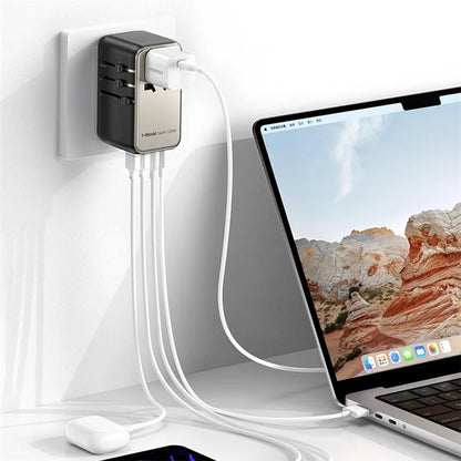 MOMAX UA15 1-World GaN 120W PD Global Travel Fast Charger Adapter Portable Wall Charger Block with USB-A / 3 USB-C Ports, Titanium Gray