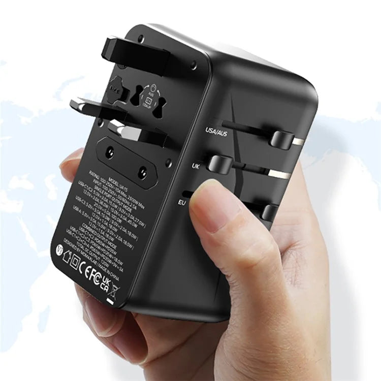 MOMAX UA15 1-World GaN 120W PD Global Travel Fast Charger Adapter Portable Wall Charger Block with USB-A / 3 USB-C Ports, Titanium Gray