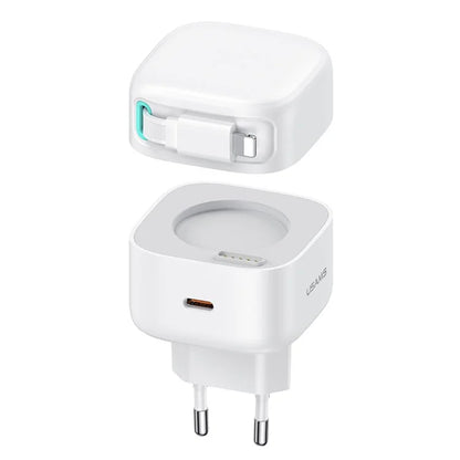 USAMS US-CC209 PD 35W GaN Wall Charger Dual USB-C Fast Charger with iP Magnetic Retractable Cable Module
