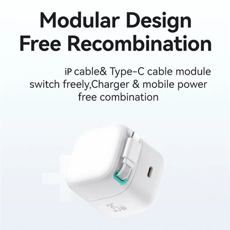 USAMS US-CC209 PD 35W GaN Wall Charger Dual USB-C Fast Charger with iP Magnetic Retractable Cable Module