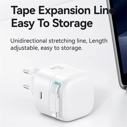 USAMS US-CC209 PD 35W GaN Wall Charger Dual USB-C Fast Charger with iP Magnetic Retractable Cable Module